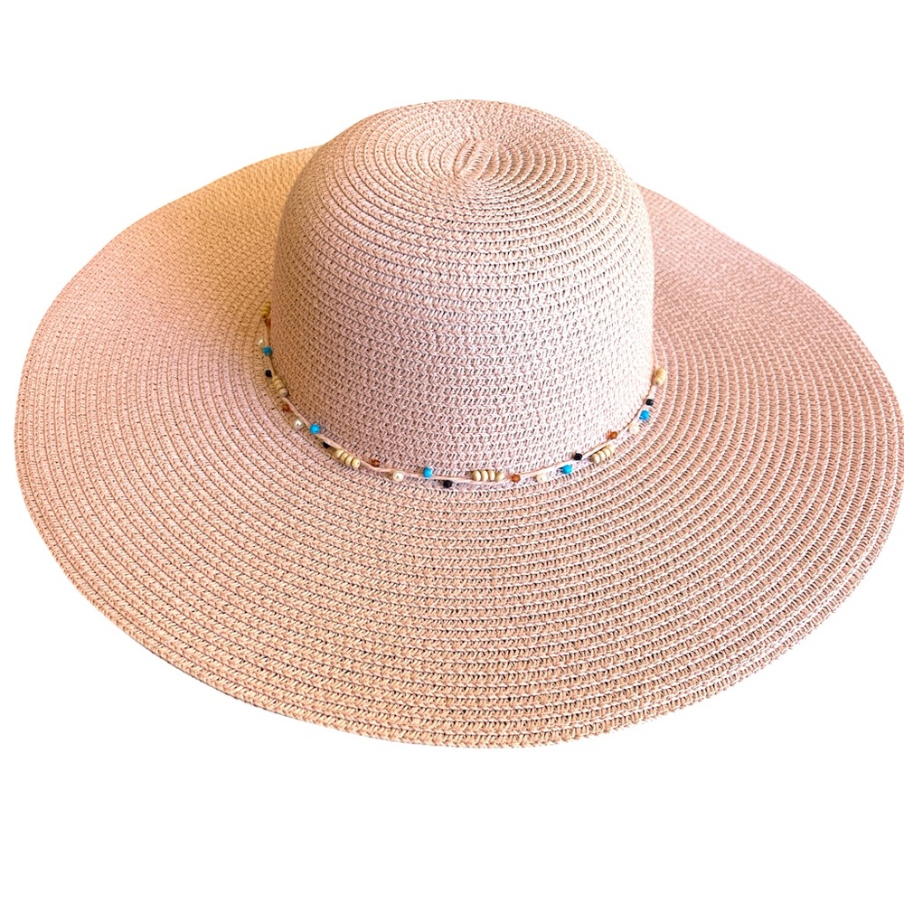 Sun hat beach straw NWT blush pink beads